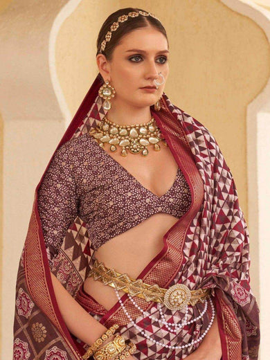 Wonderful Rani Pink Digital Printed Silk Festival Wear Saree With Blouse